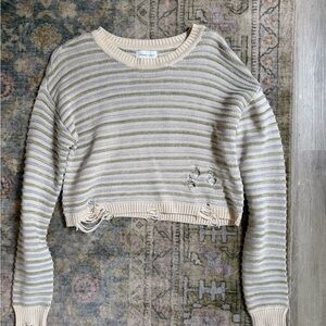 Striped Cream and Gray Women's Sweater